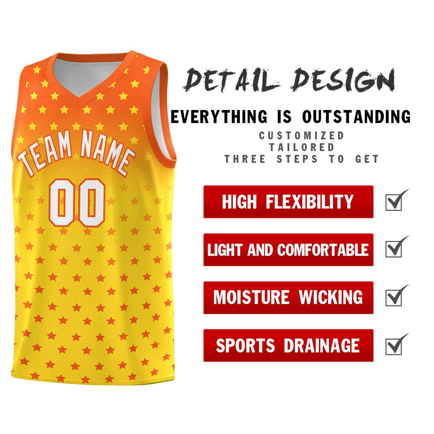 Custom Orange Gold Gradient Start Pattern Basketball Jersey Sets