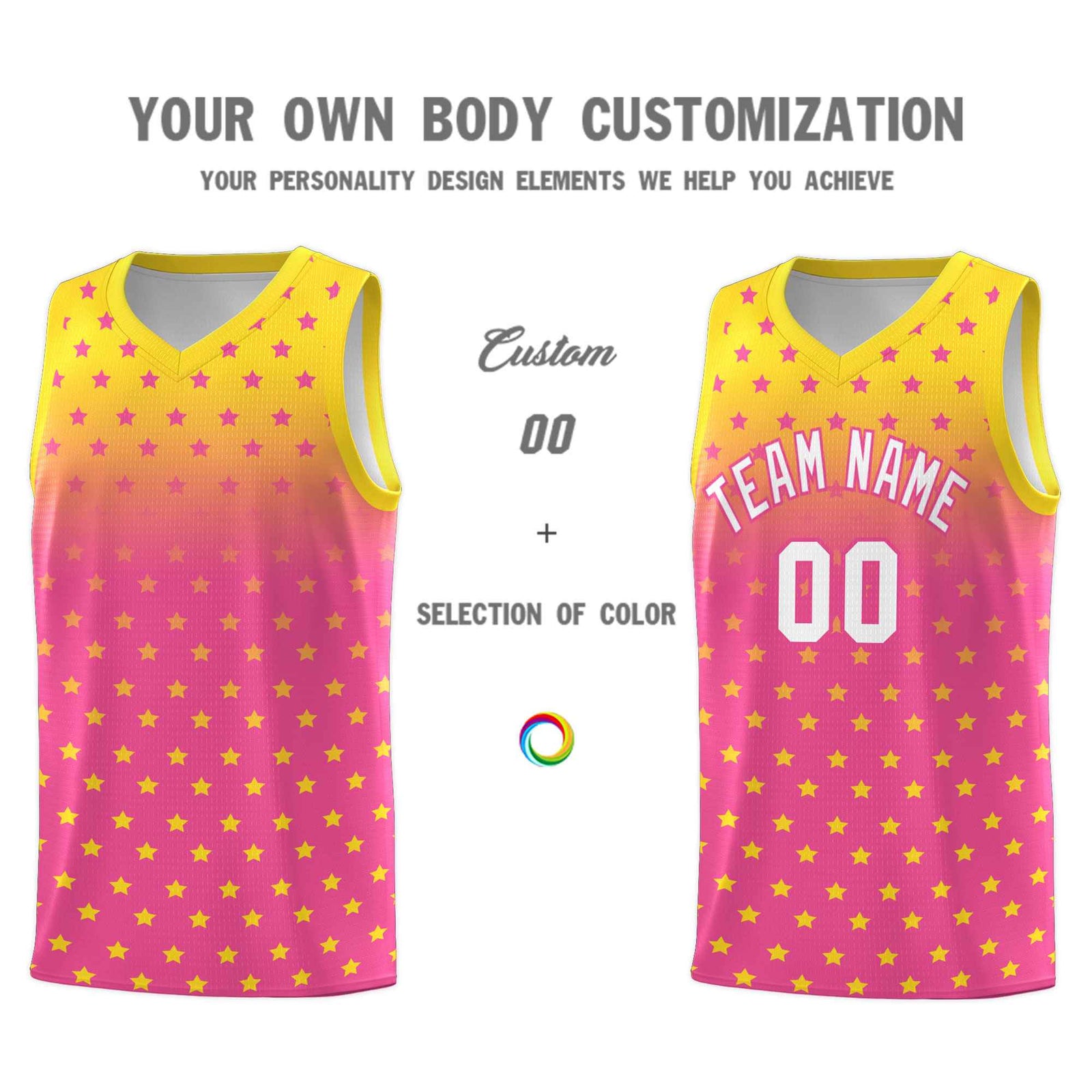 Custom Gold Pink Gradient Start Pattern Basketball Jersey Sets