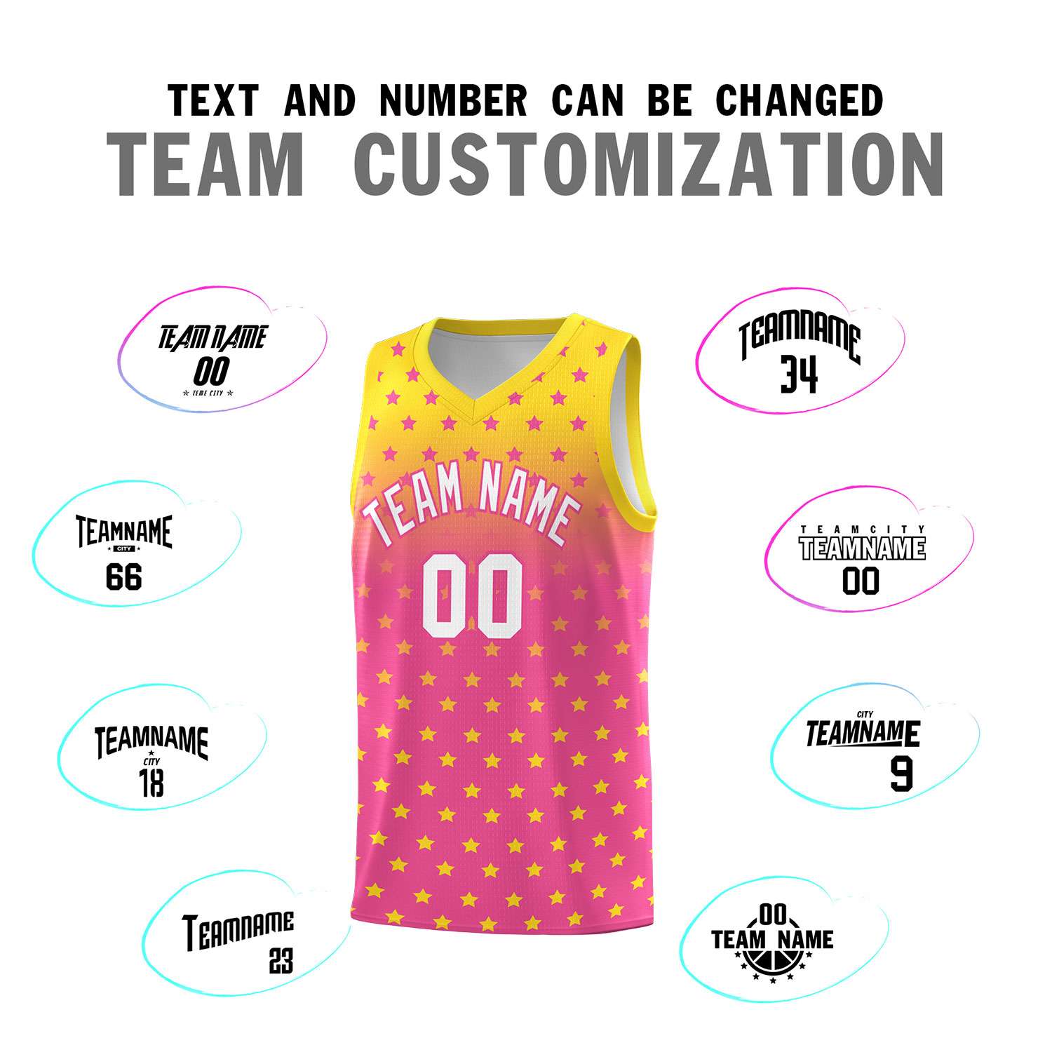 Custom Gold Pink Gradient Start Pattern Basketball Jersey Sets