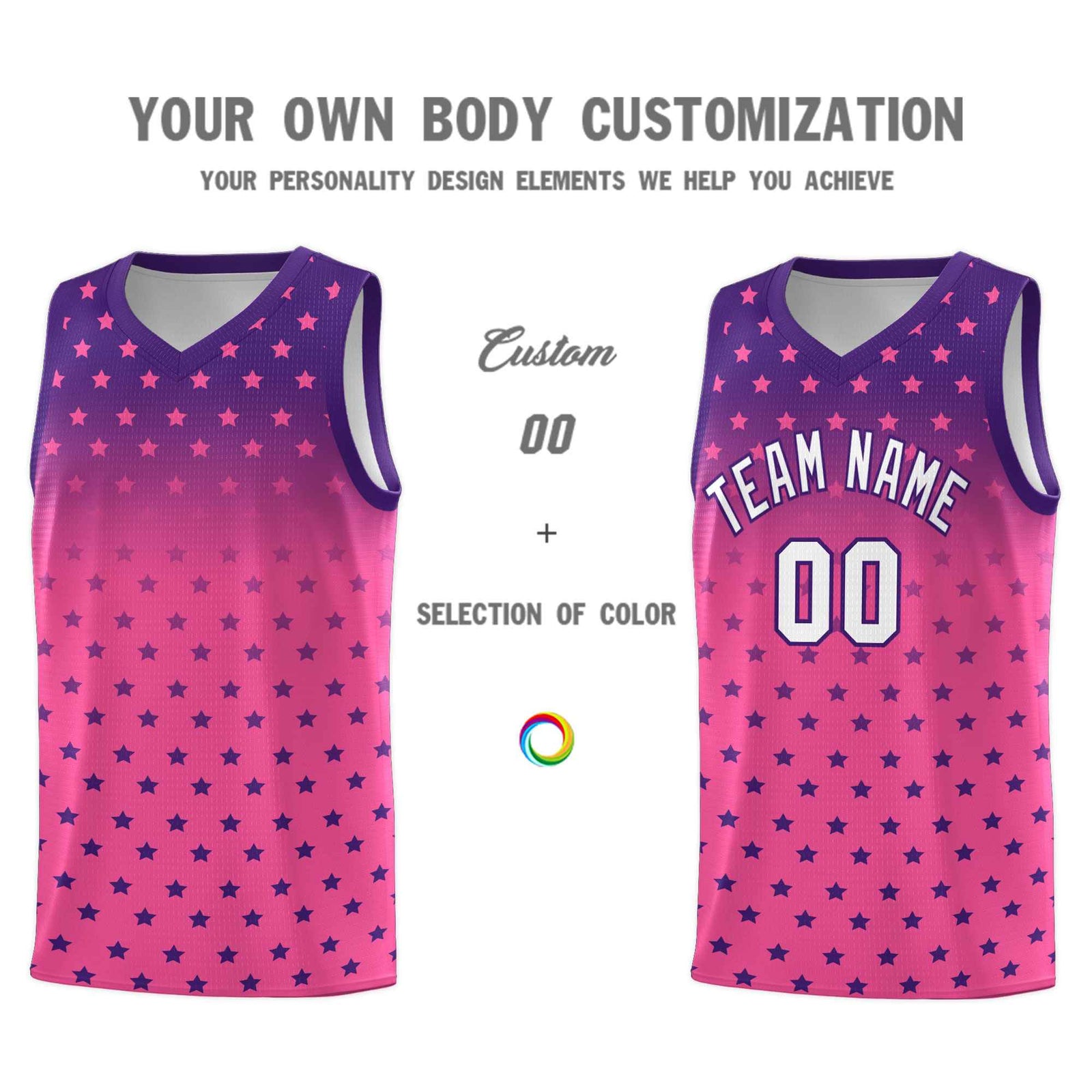 Custom Purple Pink Gradient Start Pattern Basketball Jersey Sets