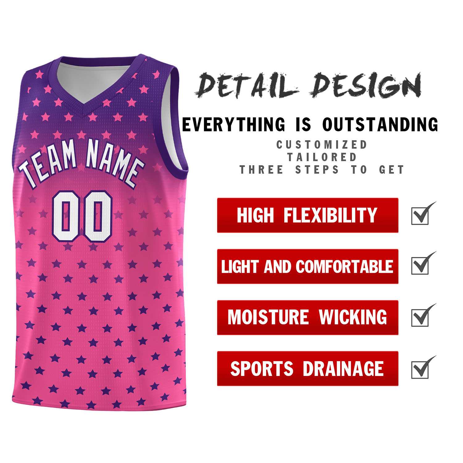 Custom Purple Pink Gradient Start Pattern Basketball Jersey Sets