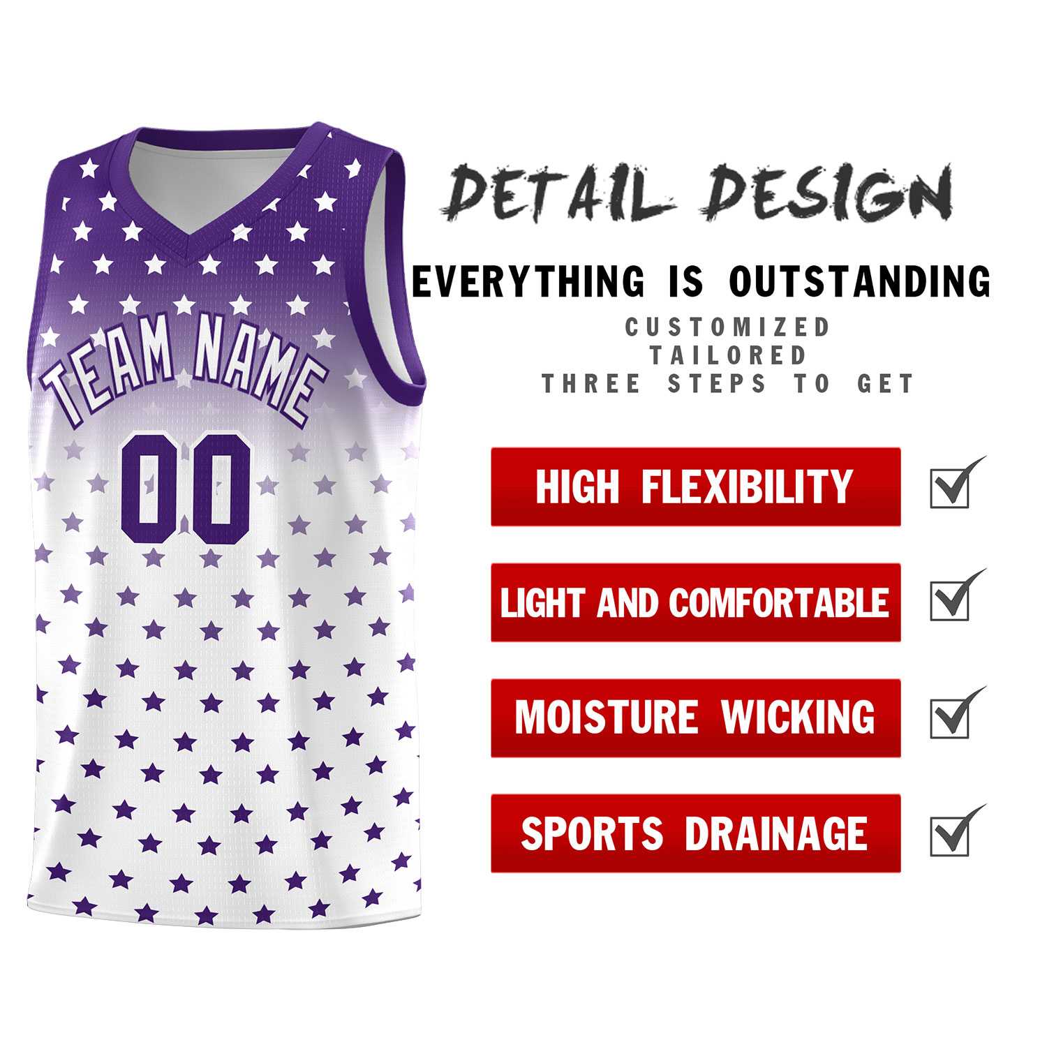 Custom Purple White Gradient Start Pattern Basketball Jersey Sets