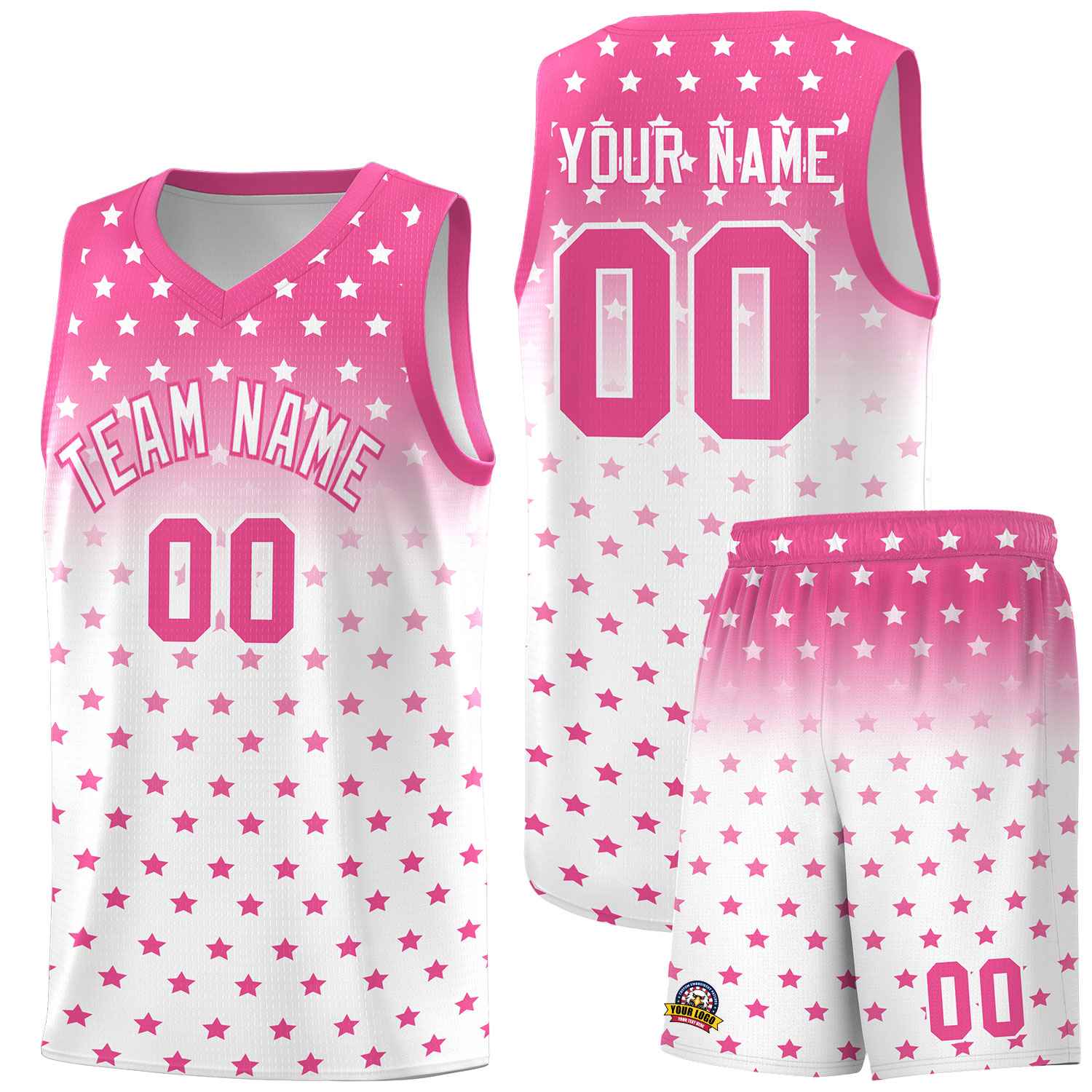 Custom Pink White Gradient Start Pattern Basketball Jersey Sets