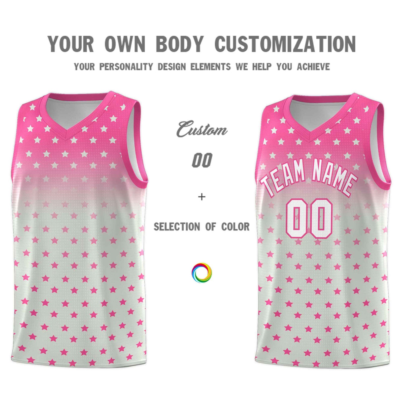 Custom Pink Gray Gradient Start Pattern Basketball Jersey Sets