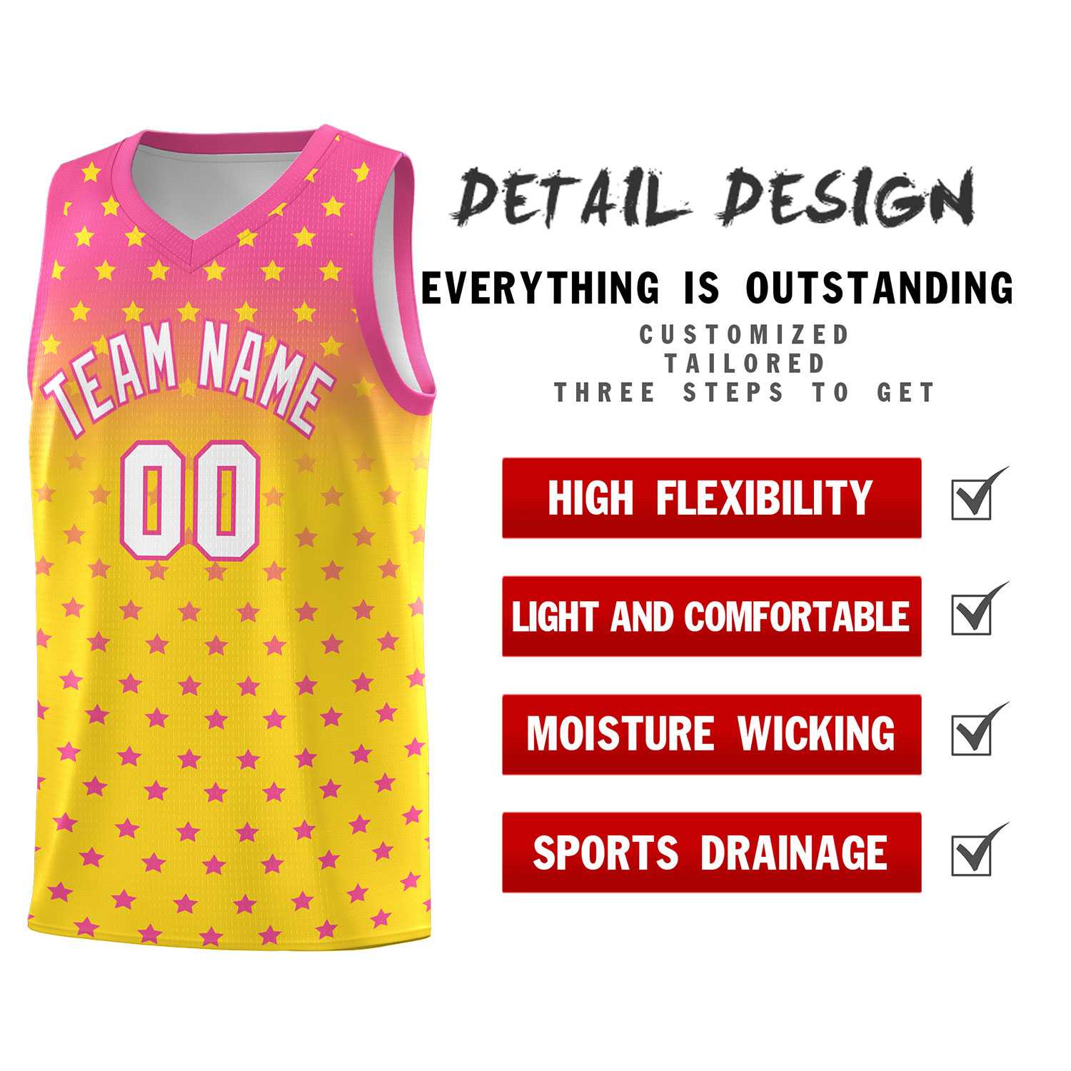 Custom Pink Gold Gradient Start Pattern Basketball Jersey Sets