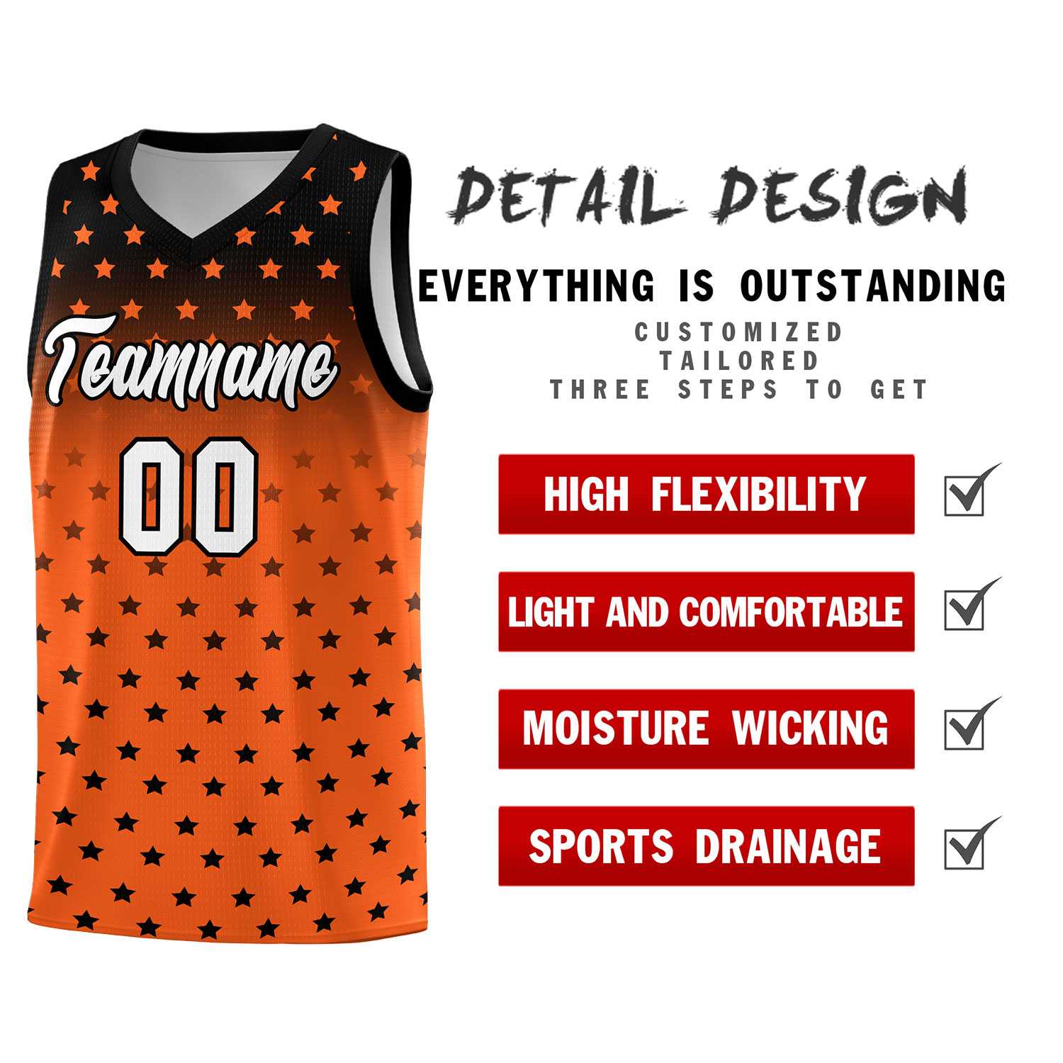 Custom Black Orange Gradient Start Pattern Basketball Jersey Sets