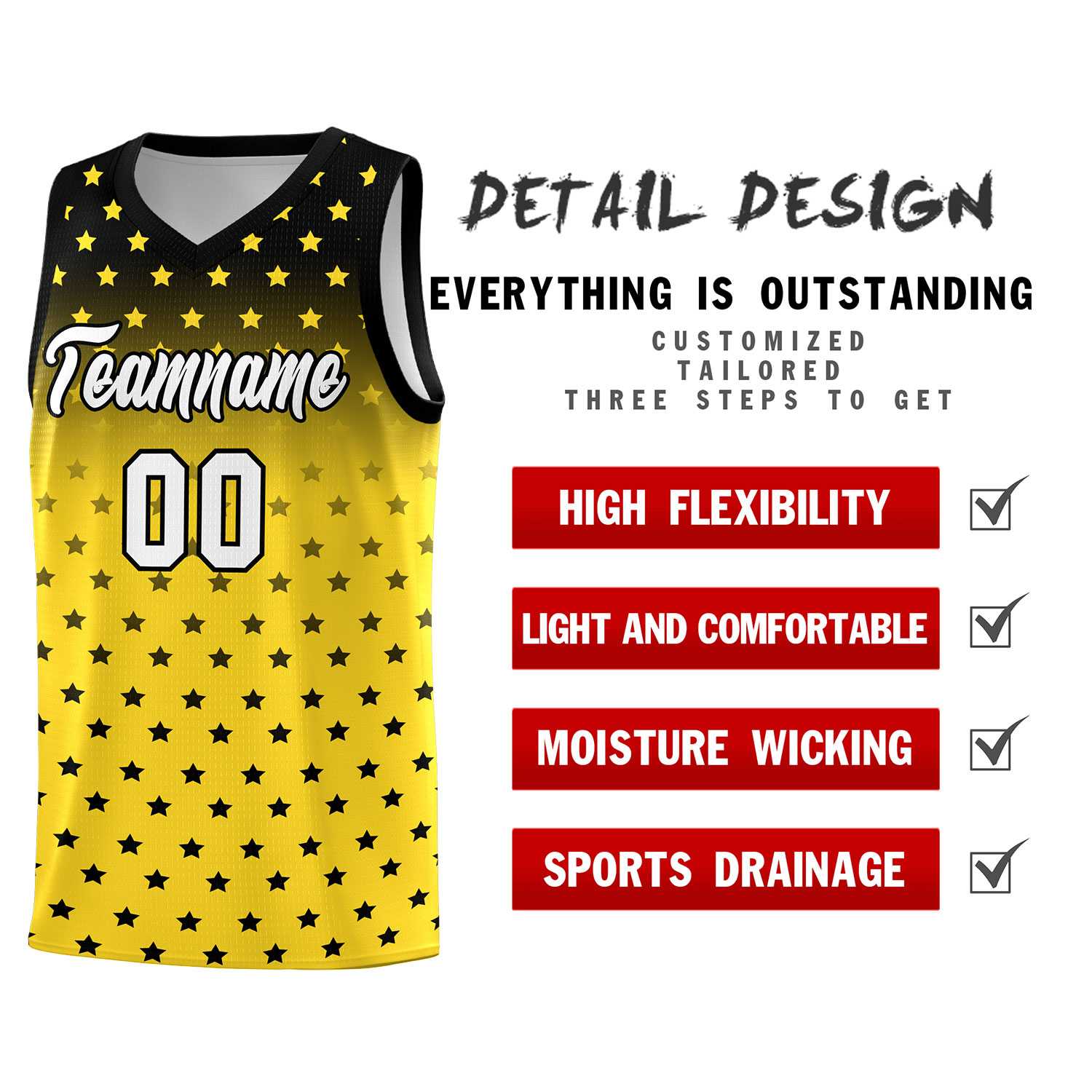 Custom Black Gold Gradient Start Pattern Basketball Jersey Sets