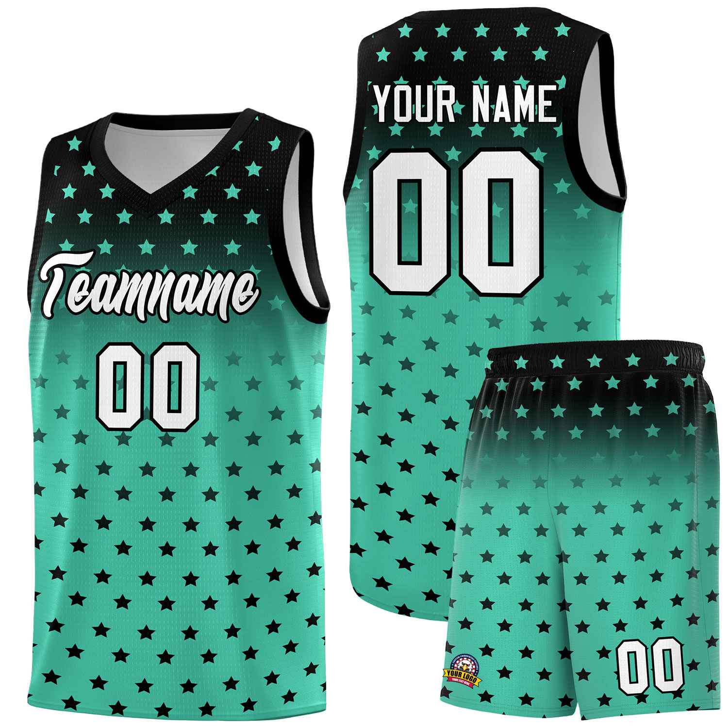 Custom Black Bright Green Gradient Start Pattern Basketball Jersey Sets