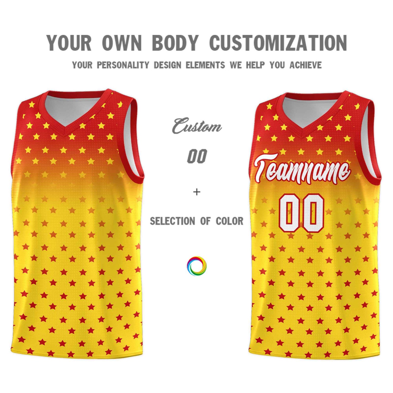 Custom Red Gold Gradient Start Pattern Basketball Jersey Sets