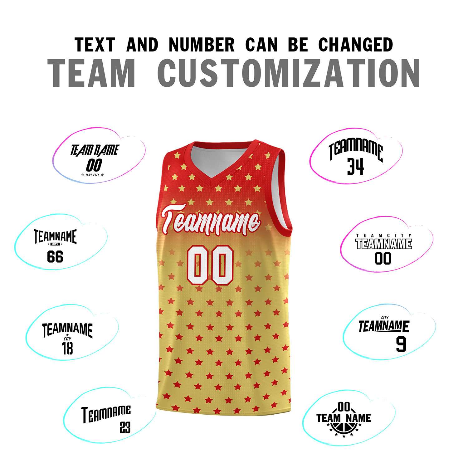 Custom Red Old Gold Gradient Start Pattern Basketball Jersey Sets