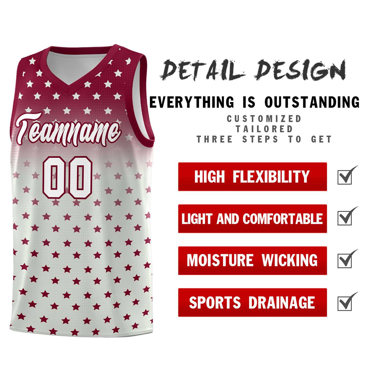 Custom Crimson Gray Gradient Start Pattern Basketball Jersey Sets