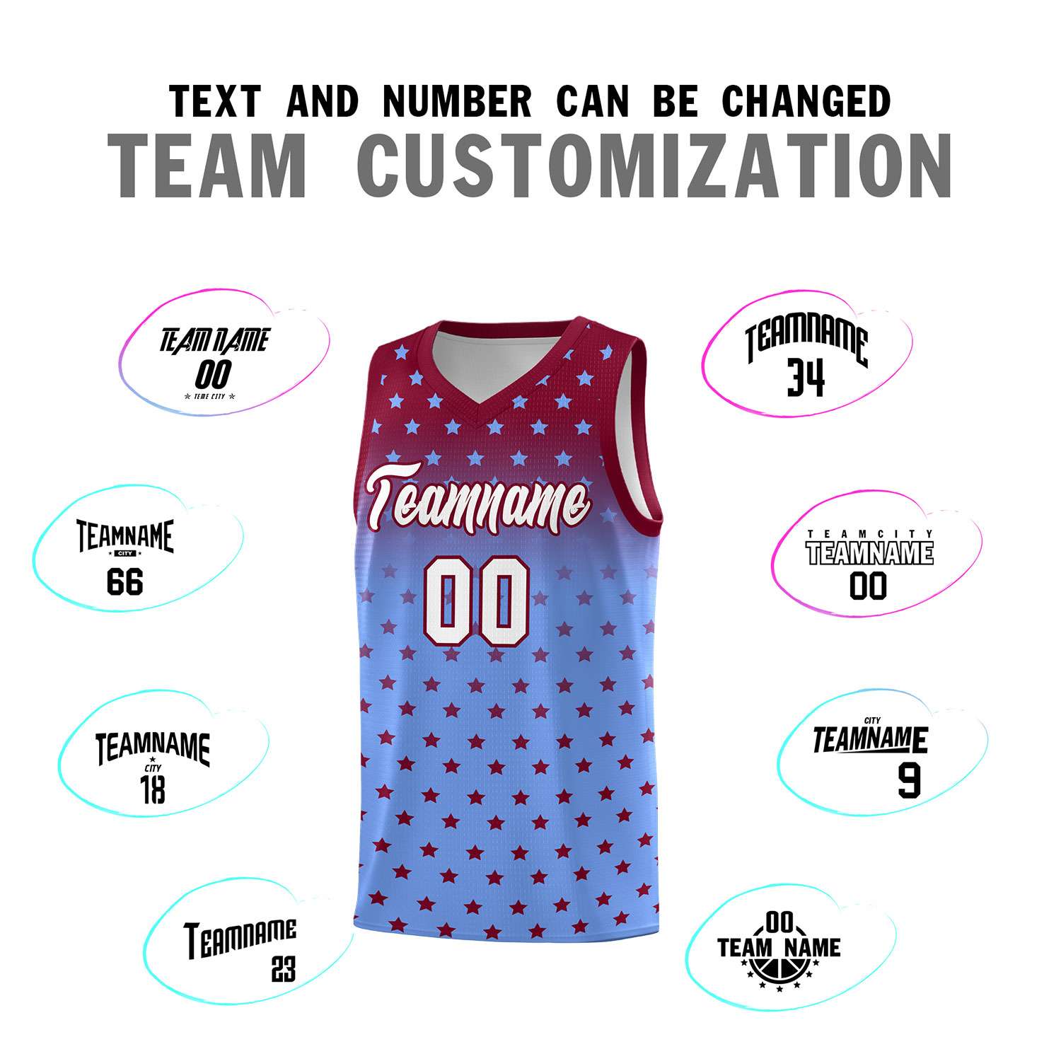 Custom Crimson Light Blue Gradient Start Pattern Basketball Jersey Sets