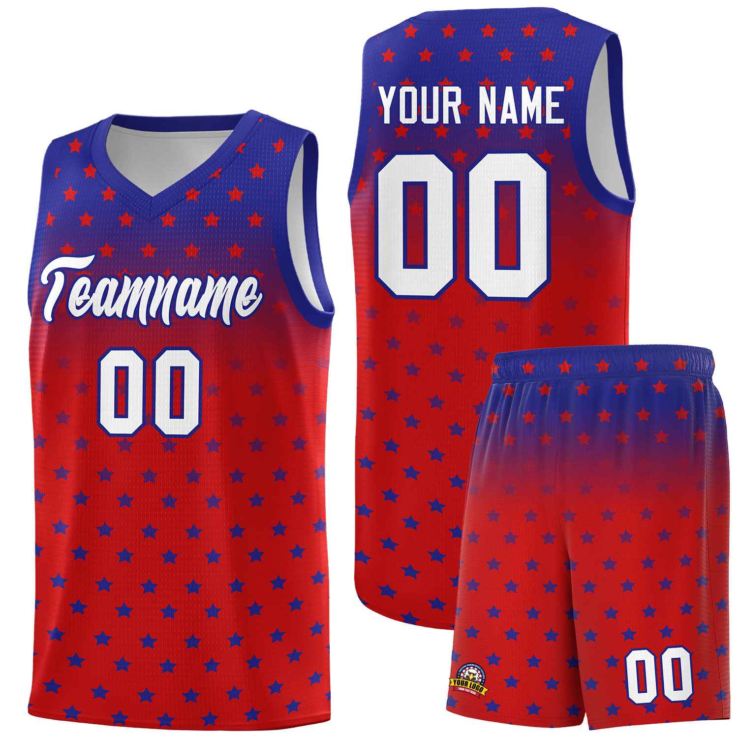Custom Royal Red Gradient Start Pattern Basketball Jersey Sets