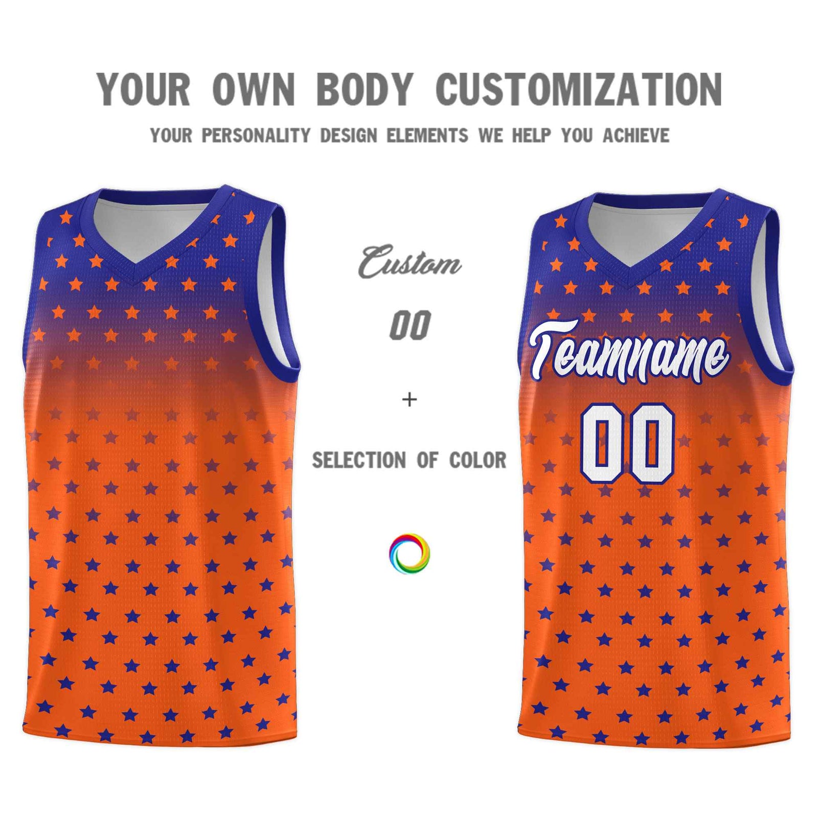 Custom Royal Orange Gradient Start Pattern Basketball Jersey Sets