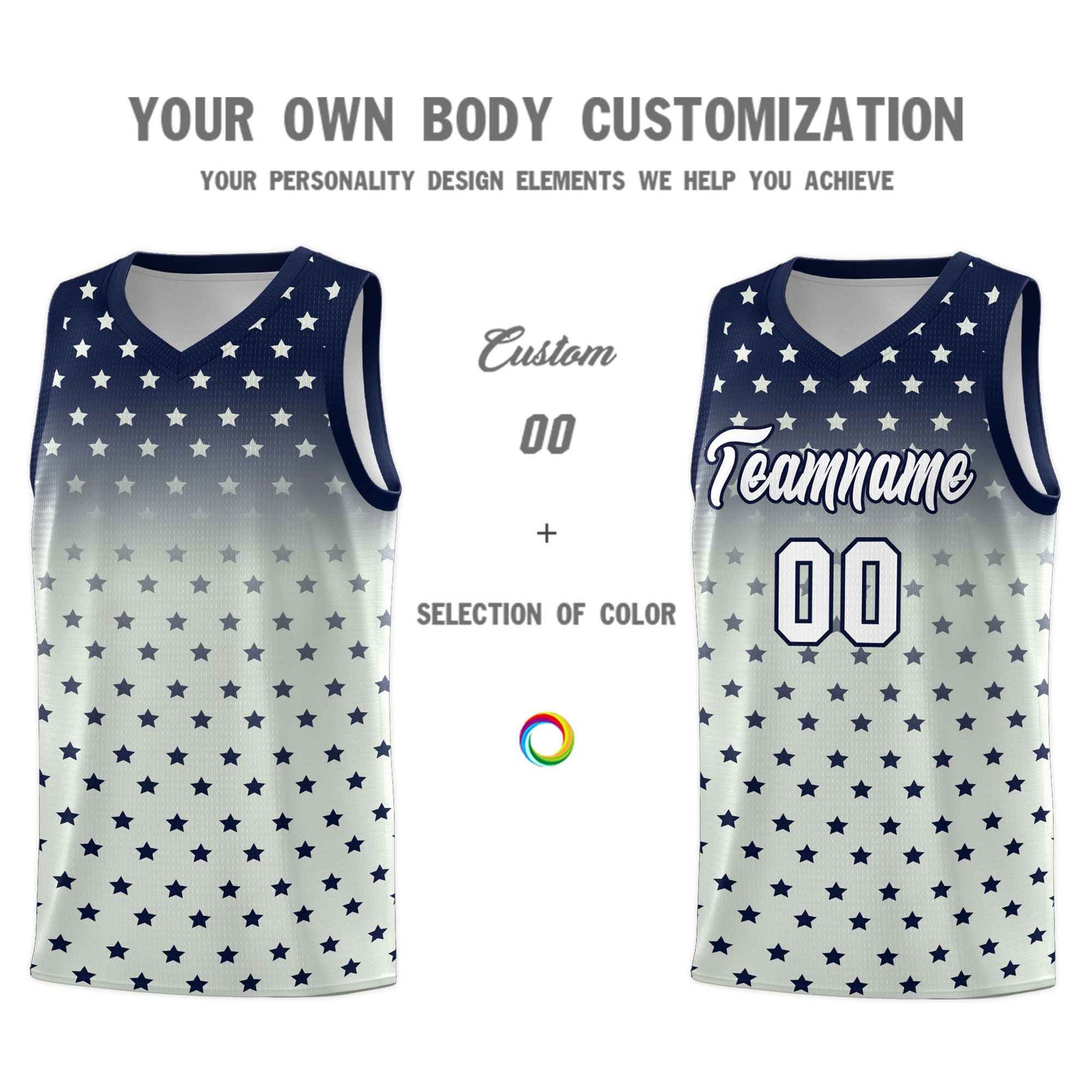 Custom Navy Gray Gradient Start Pattern Basketball Jersey Sets