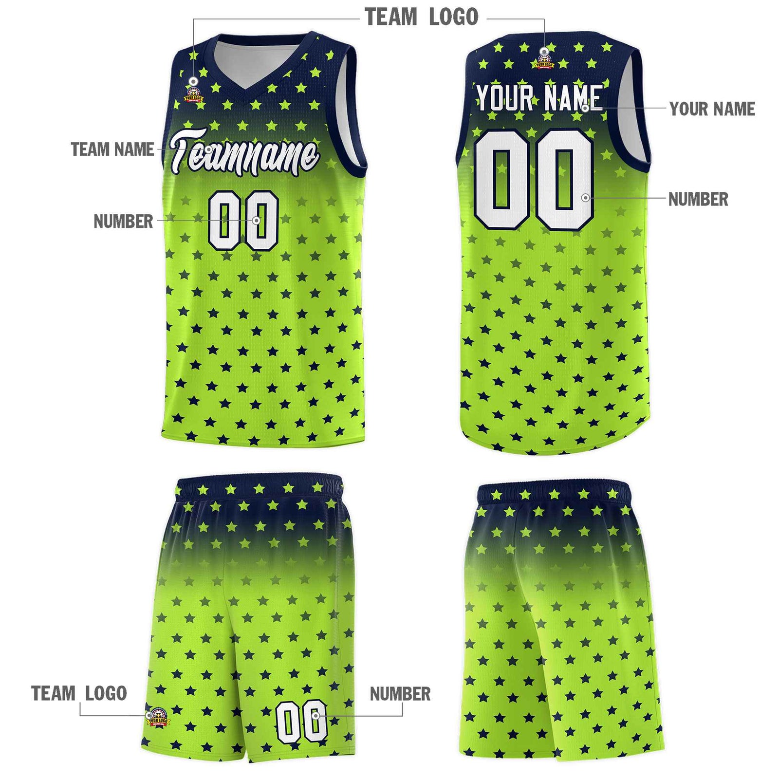 Custom Navy Light Green Gradient Start Pattern Basketball Jersey Sets