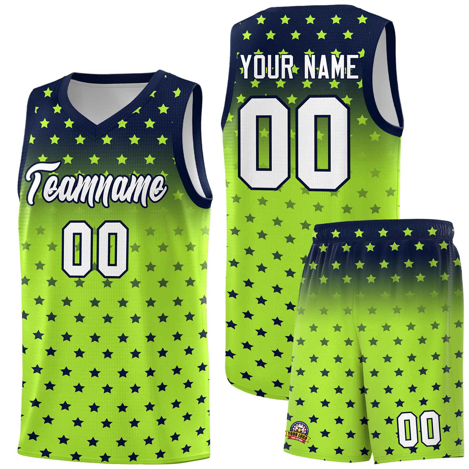 Custom Navy Light Green Gradient Start Pattern Basketball Jersey Sets
