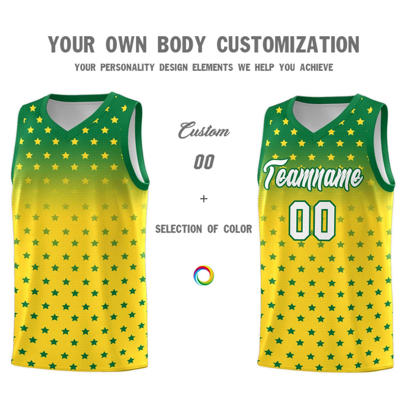 Custom Kelly Green Gold Gradient Start Pattern Basketball Jersey Sets