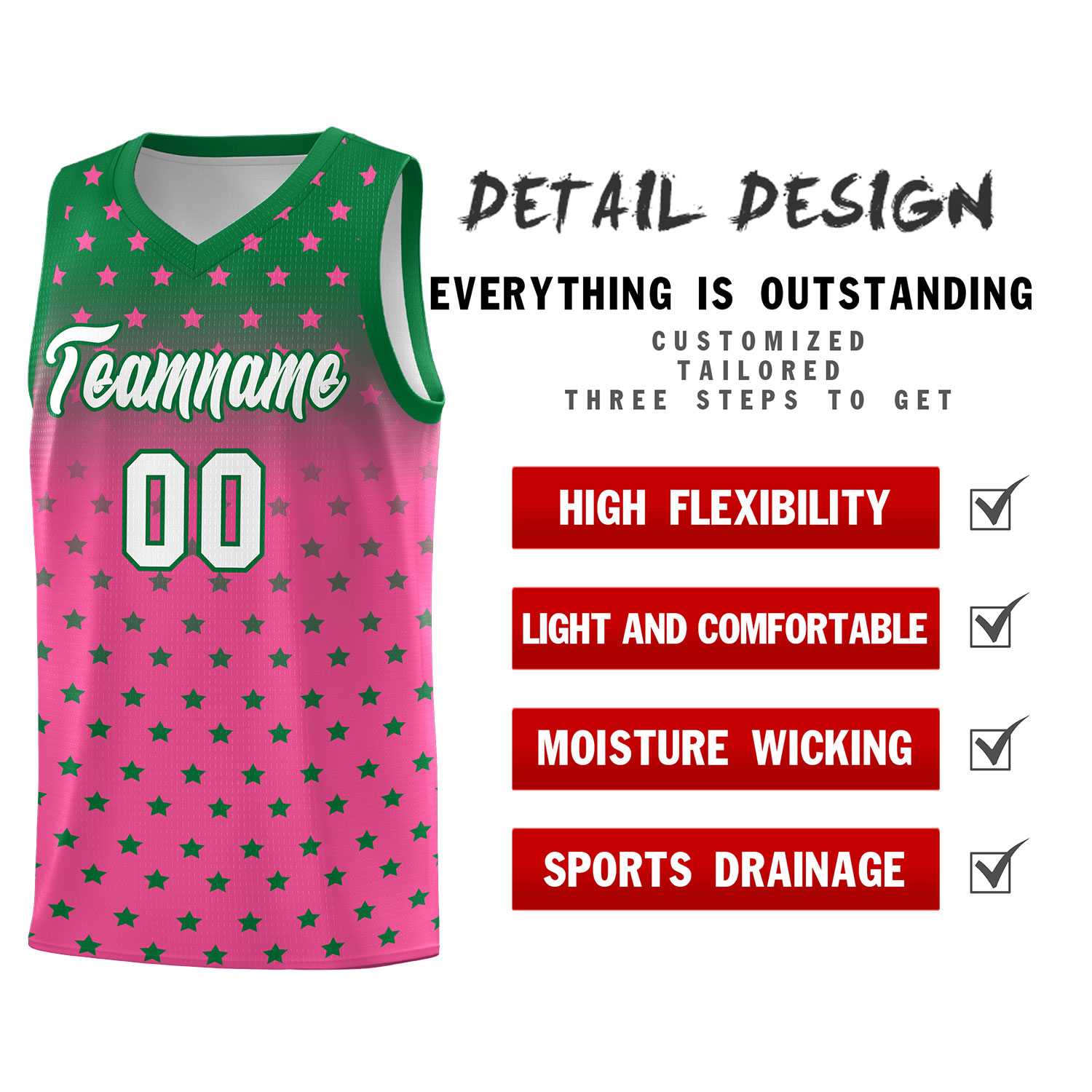Custom Kelly Green Pink Gradient Start Pattern Basketball Jersey Sets