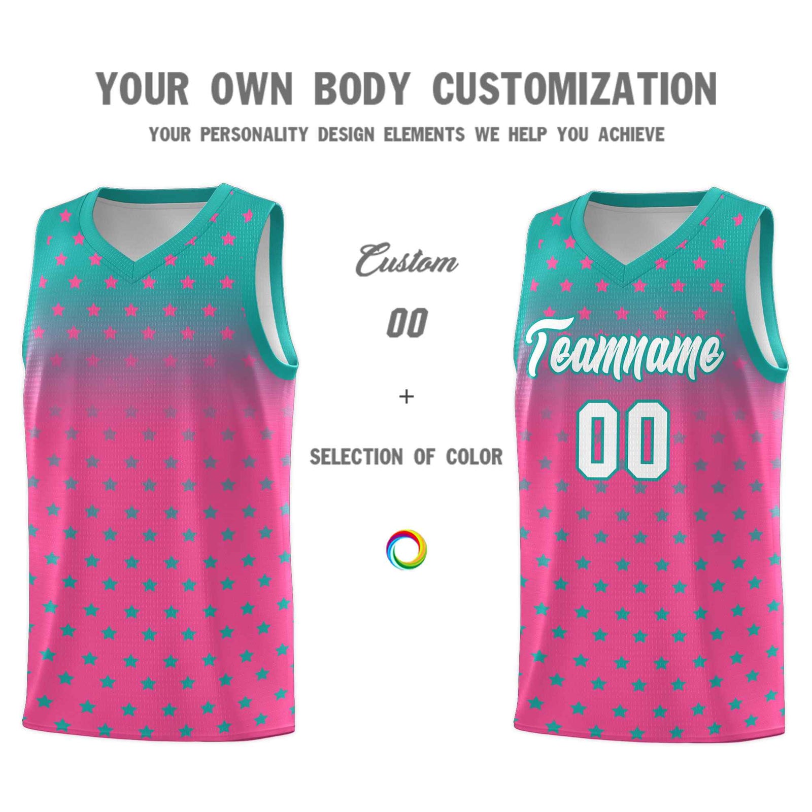 Custom Aqua Pink Gradient Start Pattern Basketball Jersey Sets