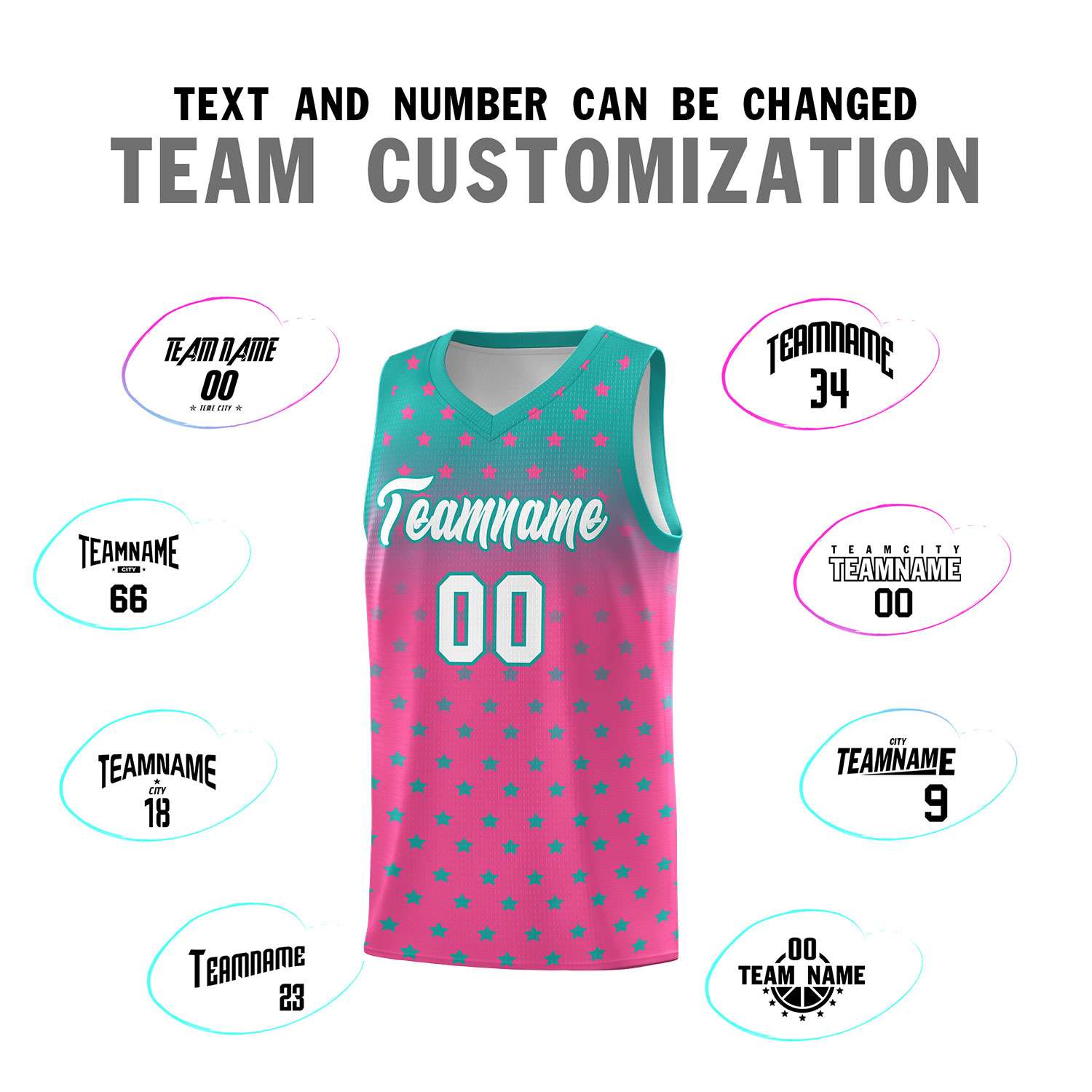 Custom Aqua Pink Gradient Start Pattern Basketball Jersey Sets