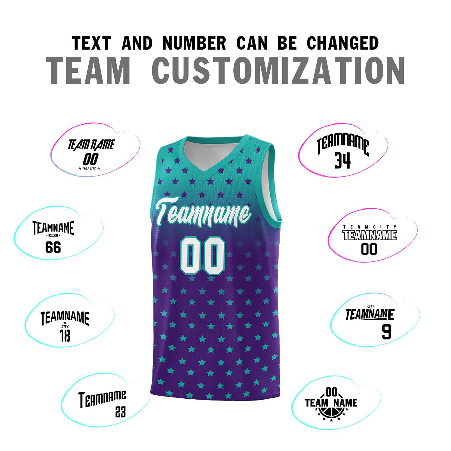 Custom Aqua Purple Gradient Start Pattern Basketball Jersey Sets