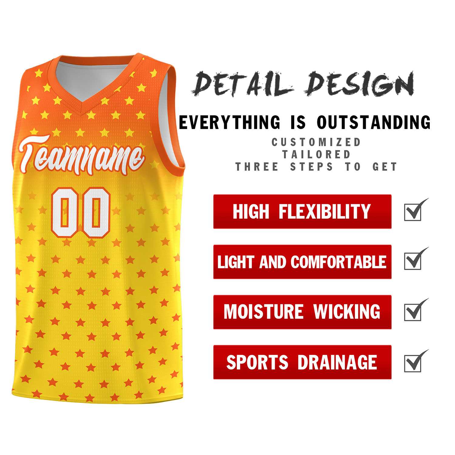 Custom Orange Gold Gradient Start Pattern Basketball Jersey Sets