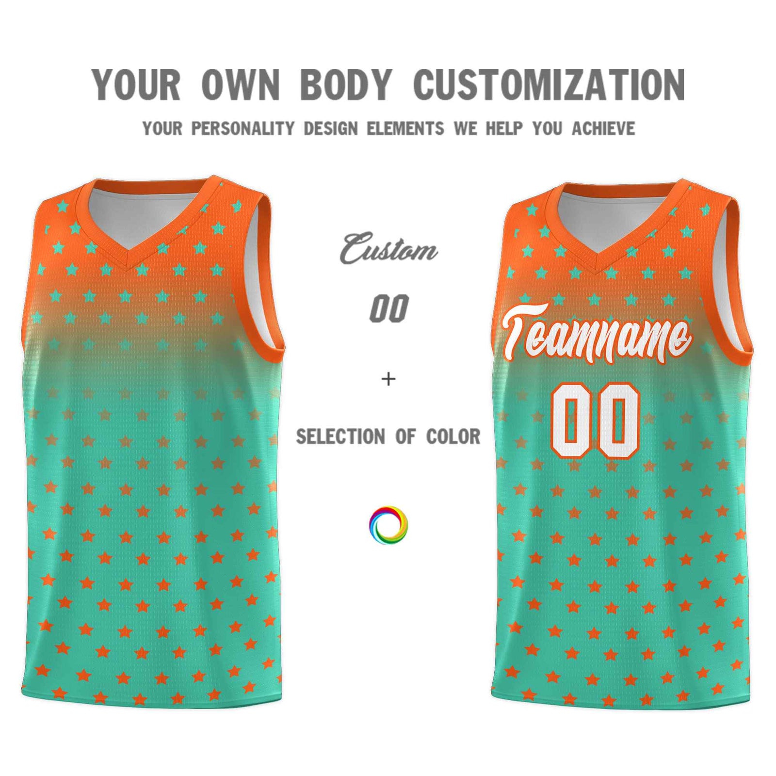 Custom Orange Aqua Gradient Start Pattern Basketball Jersey Sets