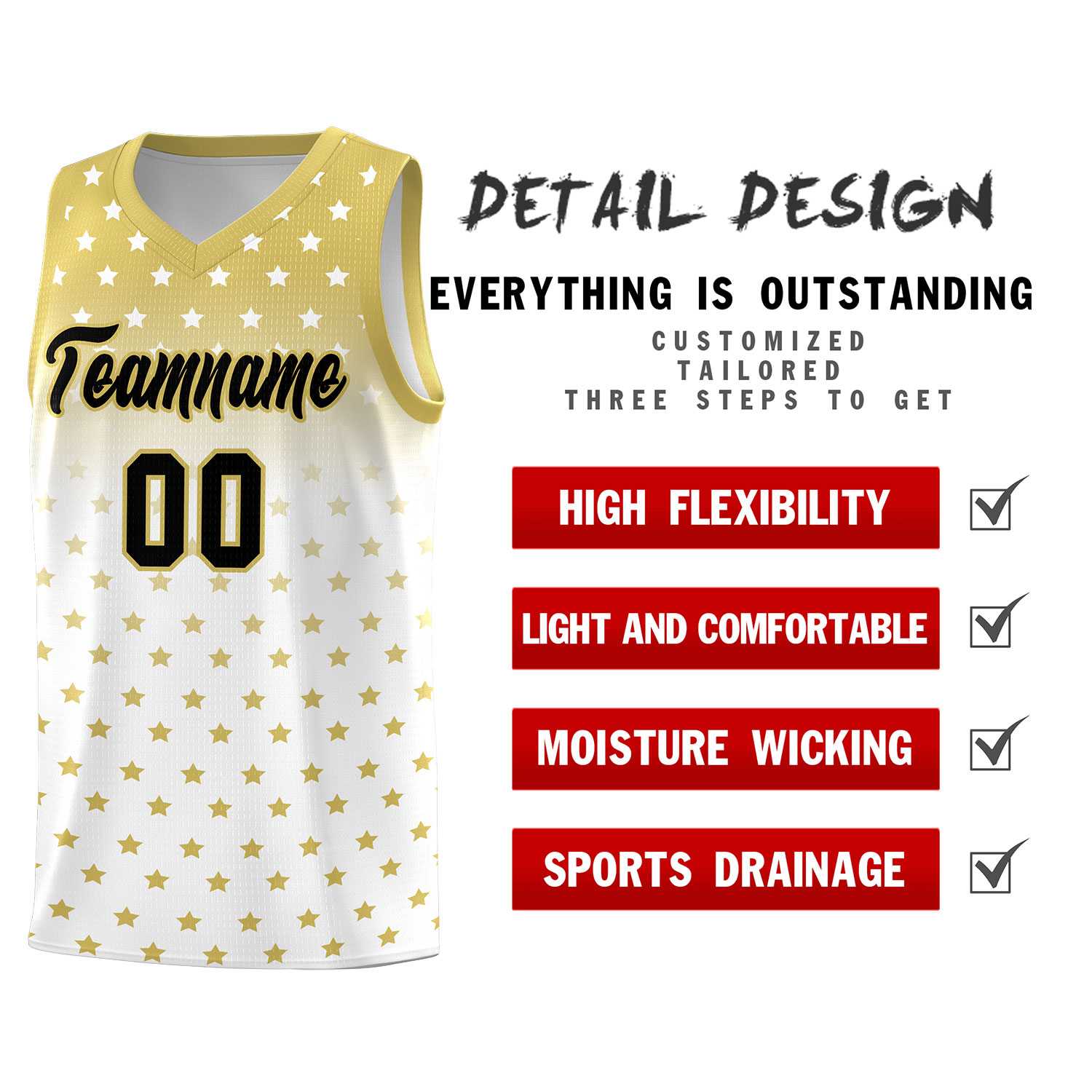 Custom Old Gold White Gradient Start Pattern Basketball Jersey Sets
