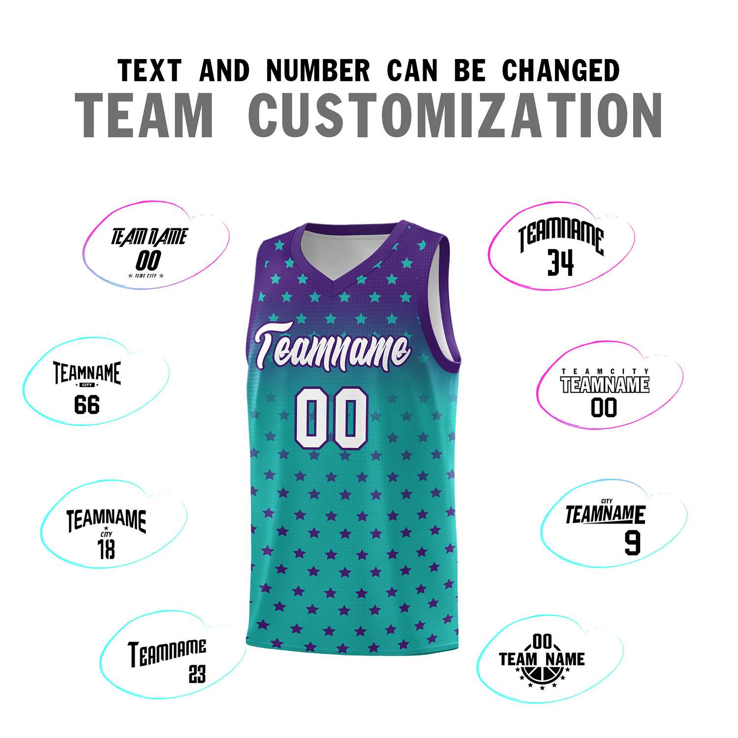 Custom Purple Aqua Gradient Start Pattern Basketball Jersey Sets