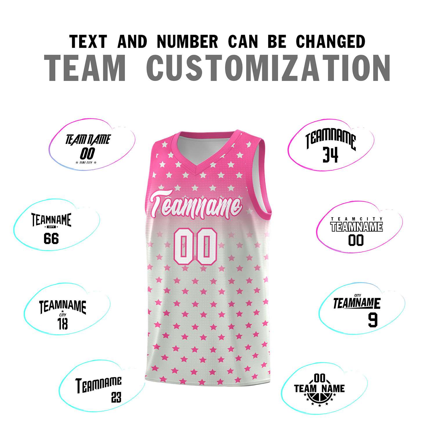 Custom Pink Gray Gradient Start Pattern Basketball Jersey Sets