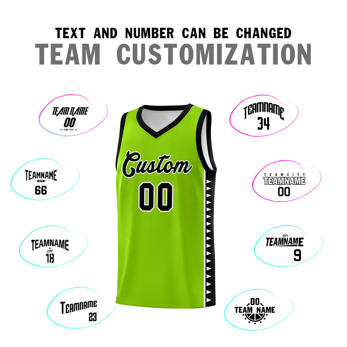 Custom Neon Green Black Basketball Kits With Side Zigzag Pattern