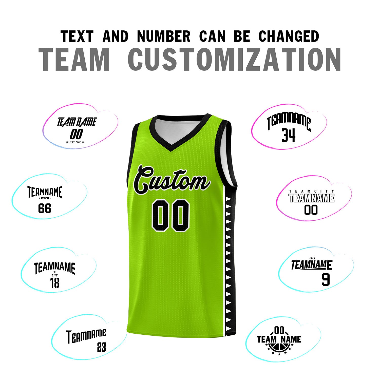 Custom Neon Green Black Basketball Kits With Side Zigzag Pattern