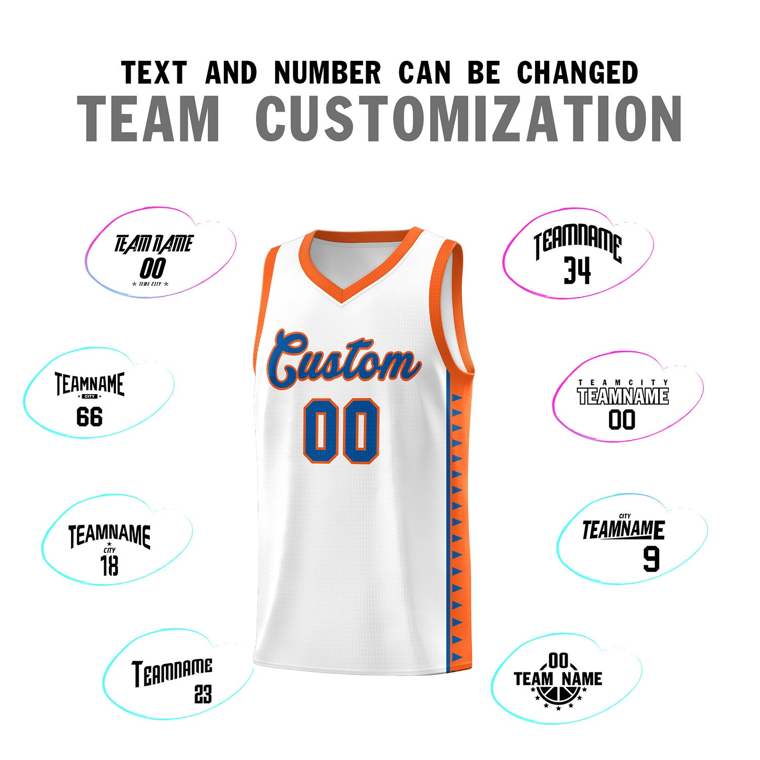 Custom White Orange Basketball Kits With Side Zigzag Pattern