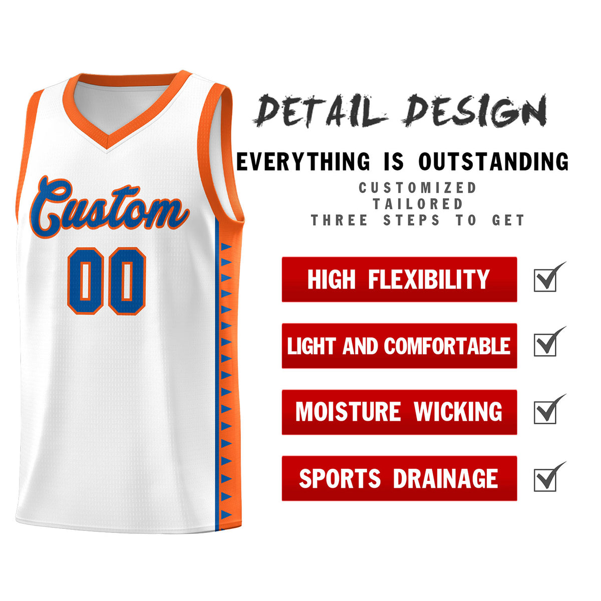 Custom White Orange Basketball Kits With Side Zigzag Pattern