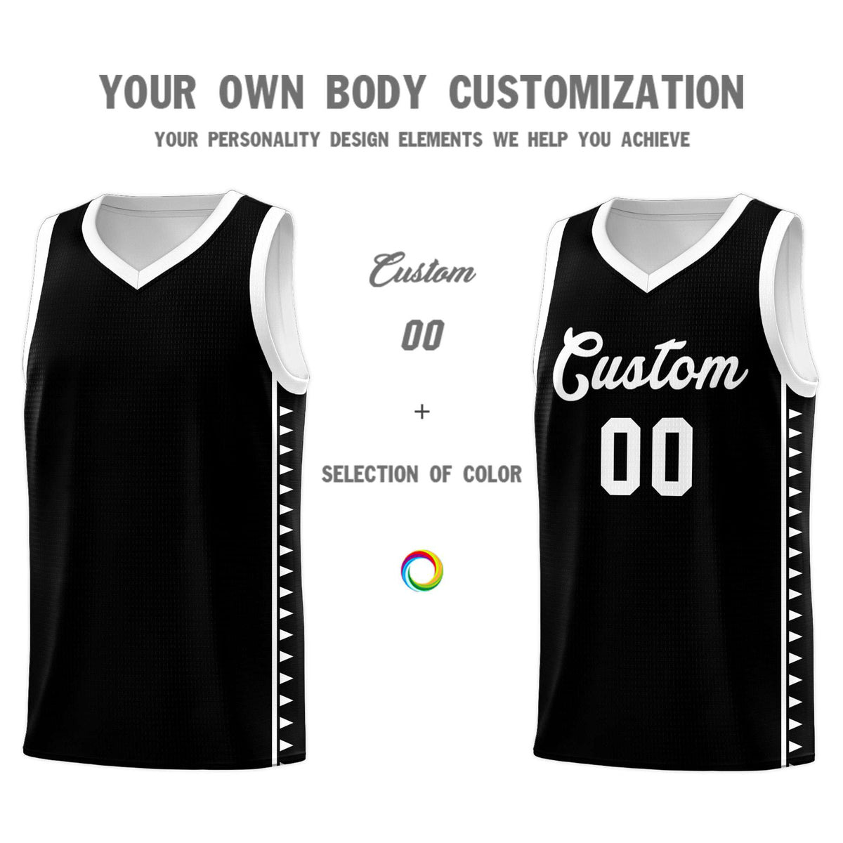 Custom Black White Basketball Kits With Side Zigzag Pattern