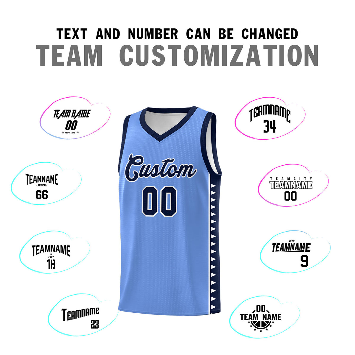 Custom Light Blue Navy Basketball Kits With Side Zigzag Pattern