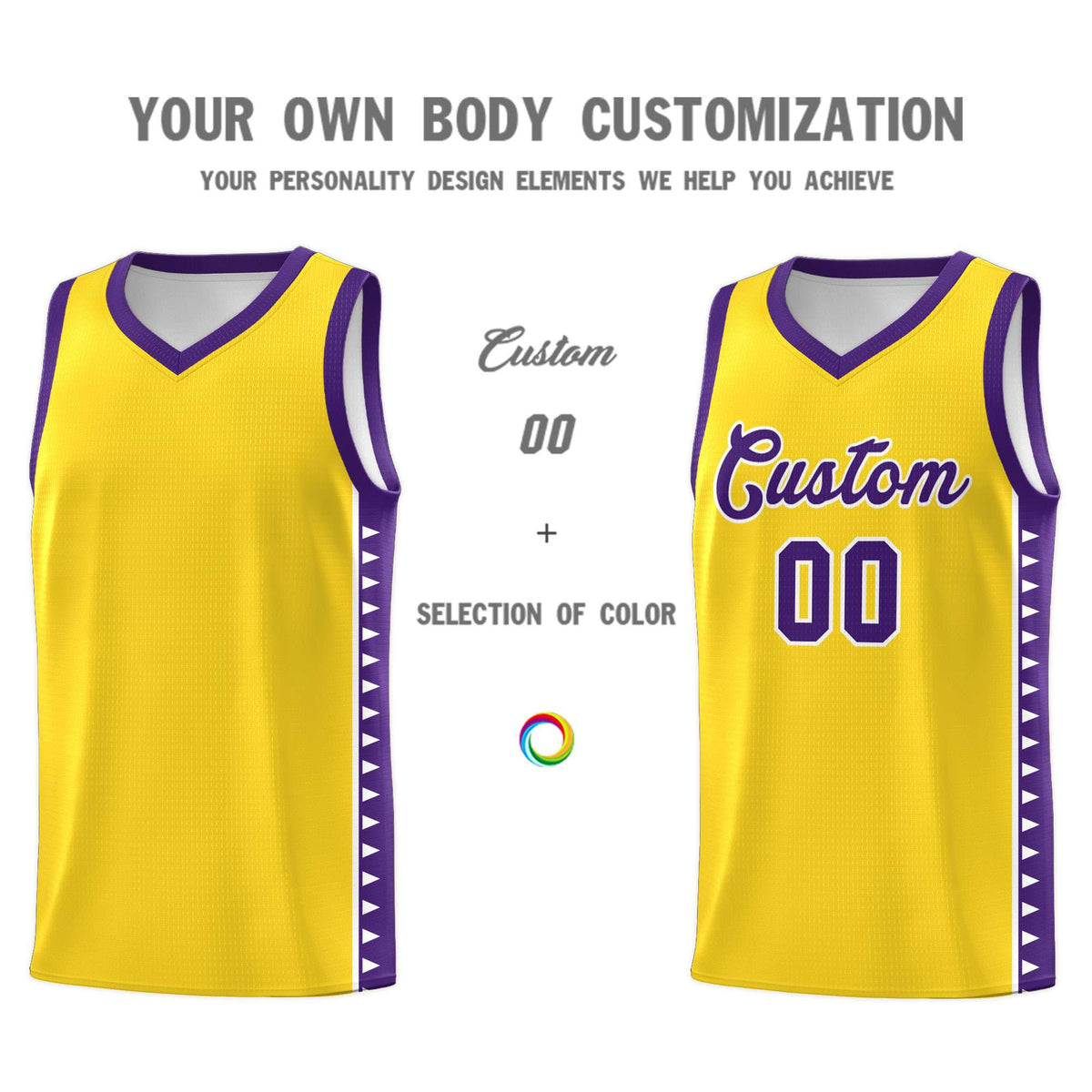 Custom Gold Purple Basketball Kits With Side Zigzag Pattern