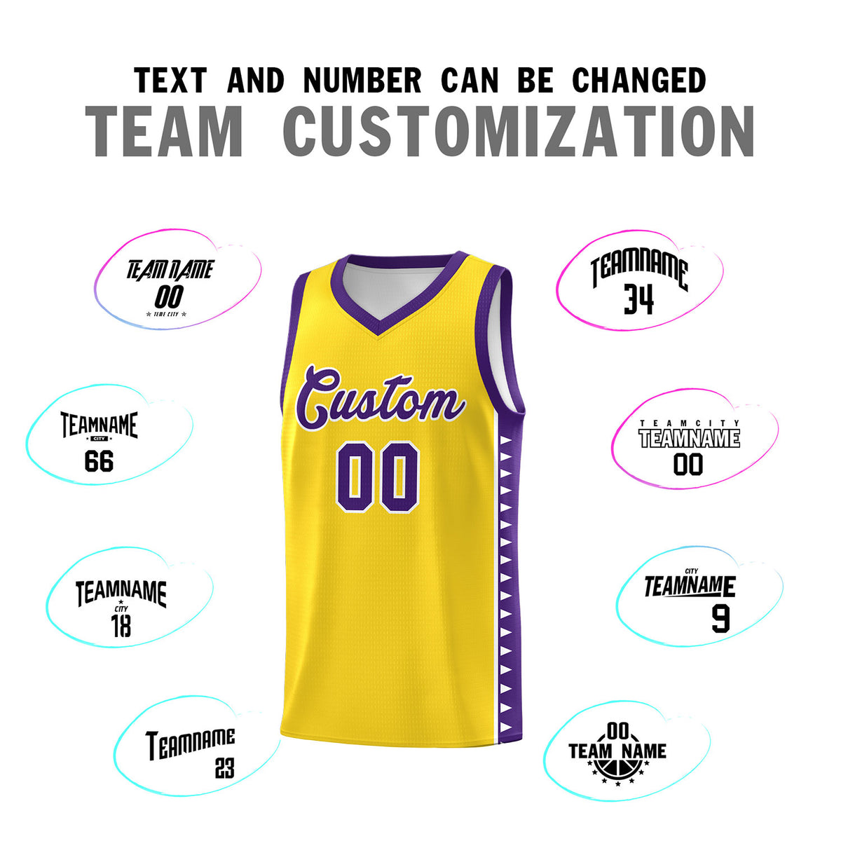 Custom Gold Purple Basketball Kits With Side Zigzag Pattern