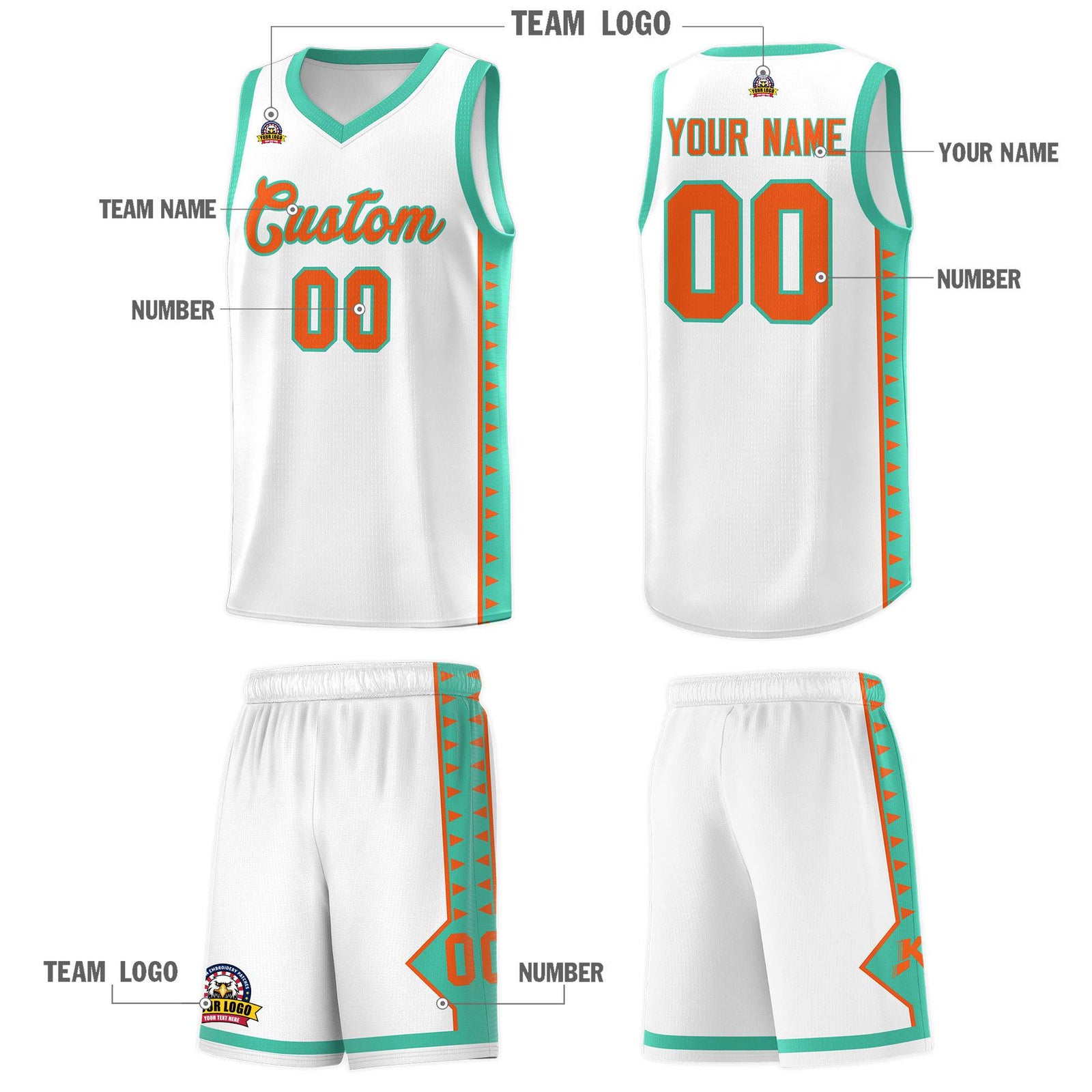 Custom White Bright Green Basketball Kits With Side Zigzag Pattern