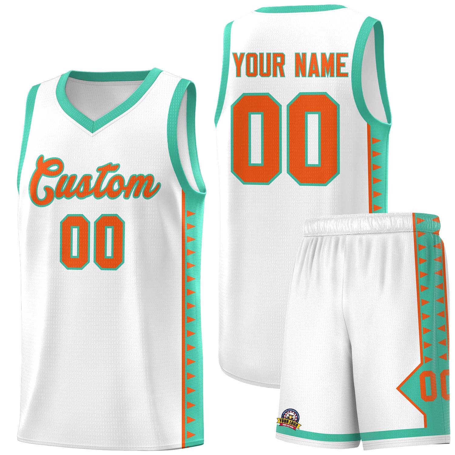 Custom White Bright Green Basketball Kits With Side Zigzag Pattern