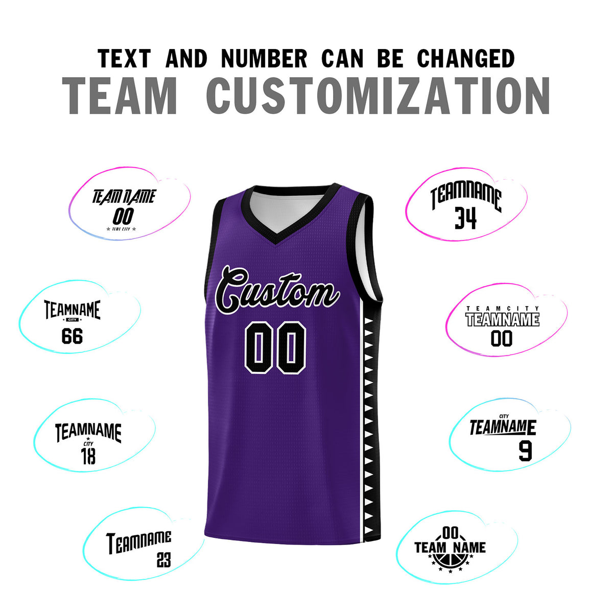 Custom Purple Black Basketball Kits With Side Zigzag Pattern