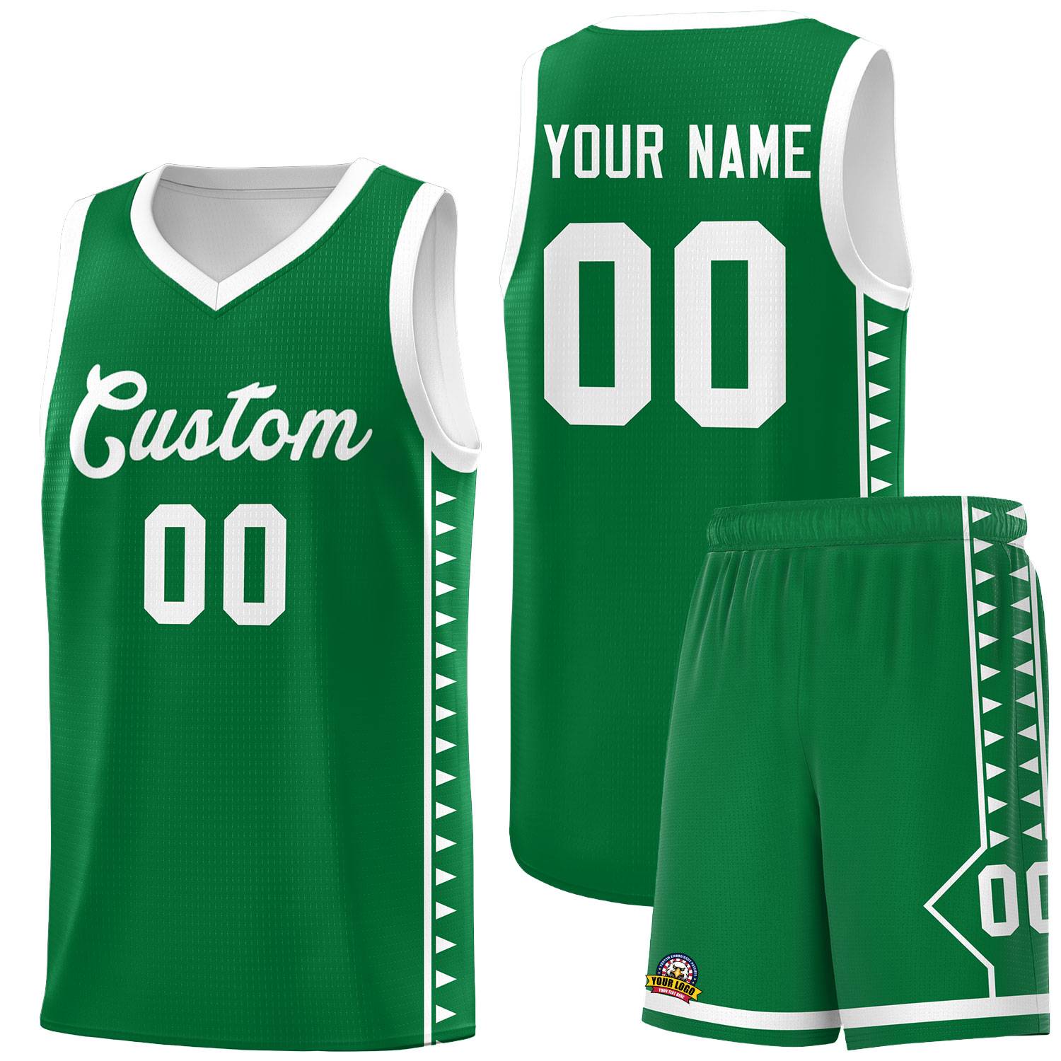 Custom Kelly Green White Basketball Kits With Side Zigzag Pattern