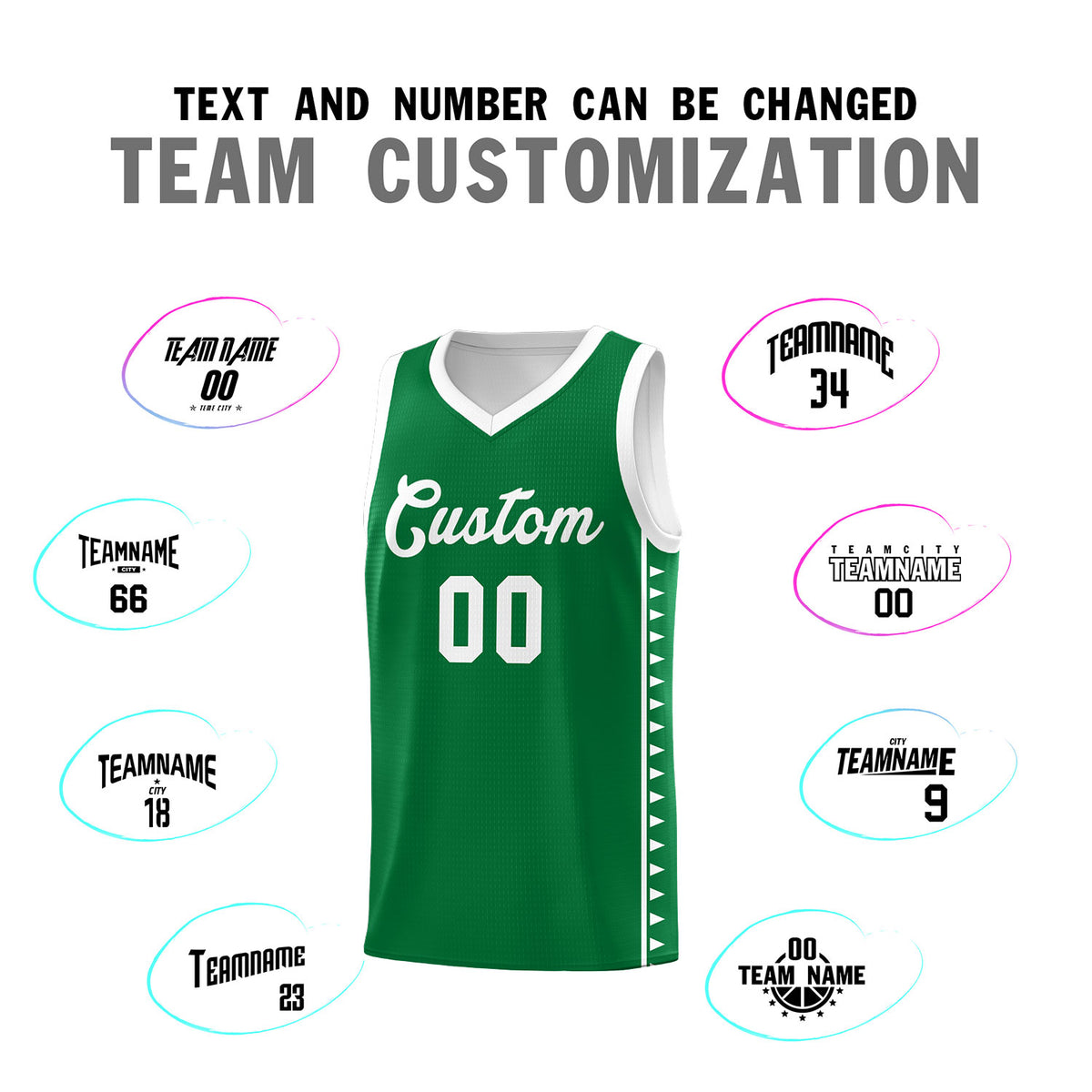 Custom Kelly Green White Basketball Kits With Side Zigzag Pattern
