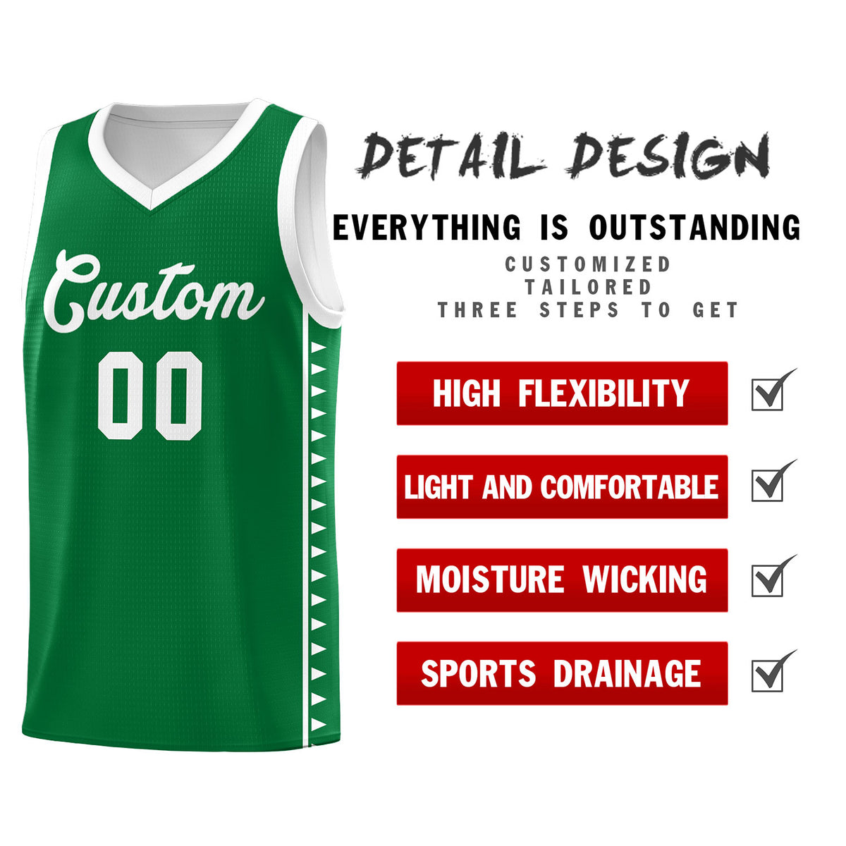 Custom Kelly Green White Basketball Kits With Side Zigzag Pattern
