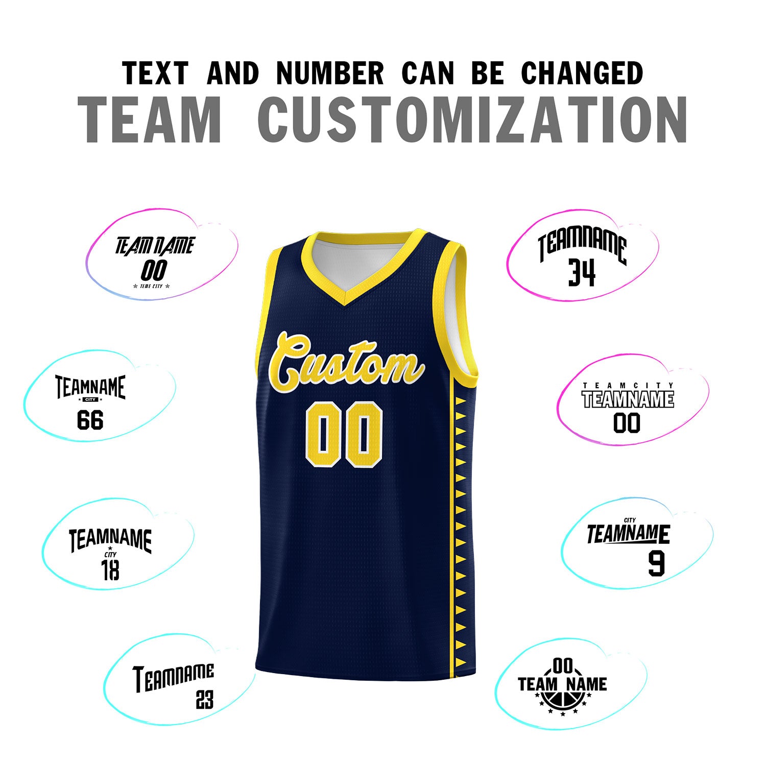 Custom Navy Gold Basketball Kits With Side Zigzag Pattern