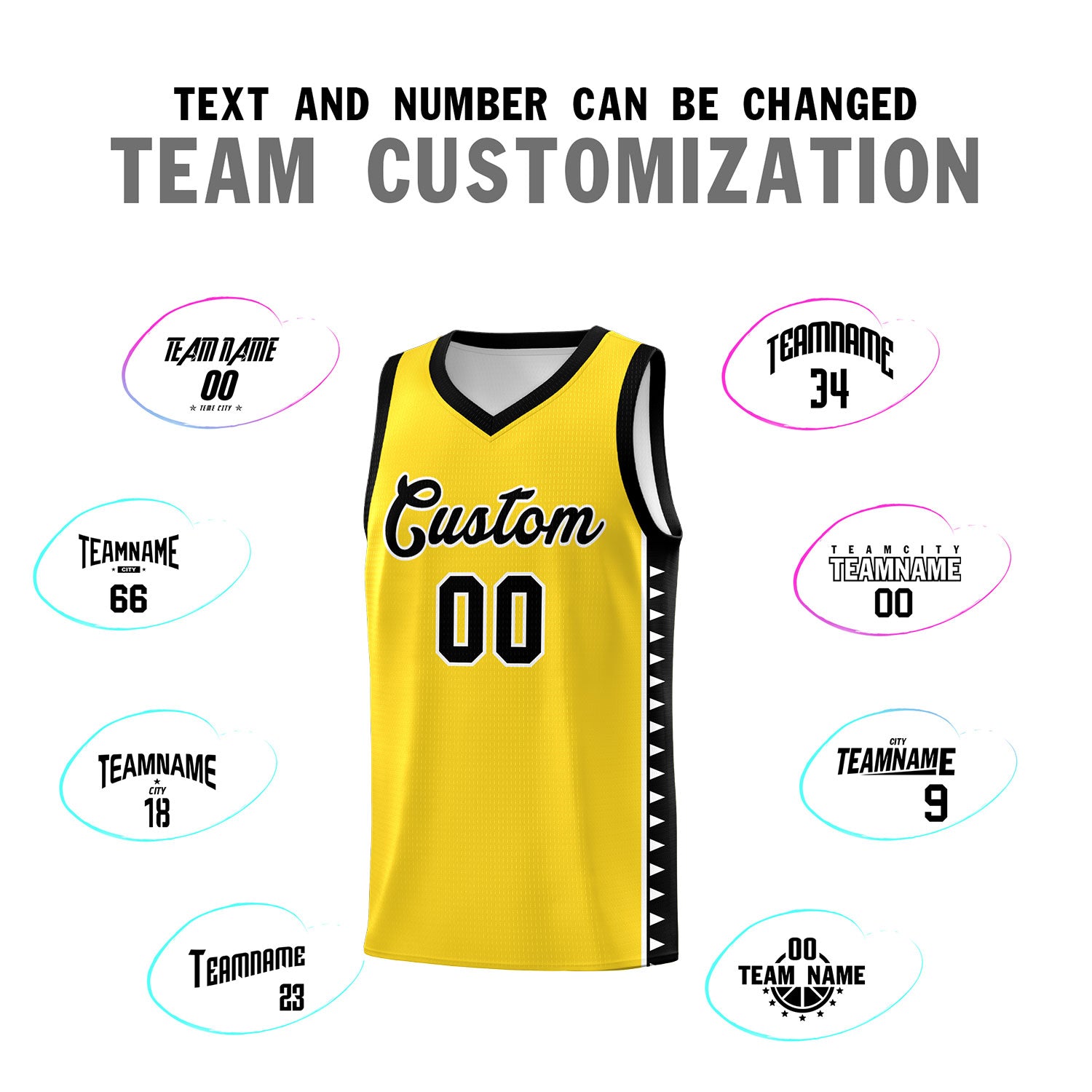 Custom Gold Black Basketball Kits With Side Zigzag Pattern
