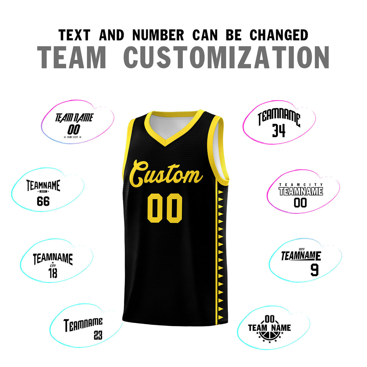 Custom Black Gold Basketball Kits With Side Zigzag Pattern