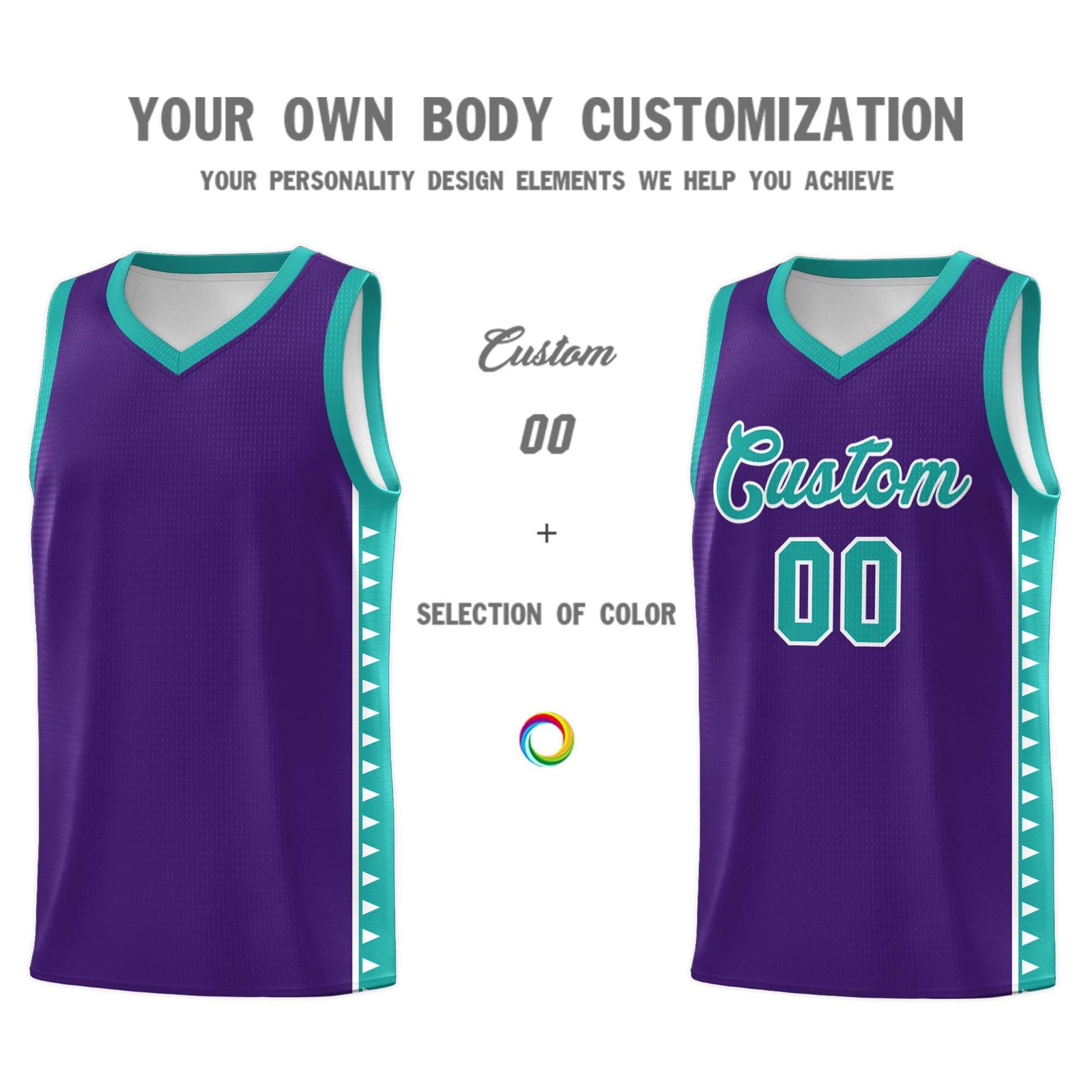 Custom Purple Aqua Basketball Kits With Side Zigzag Pattern