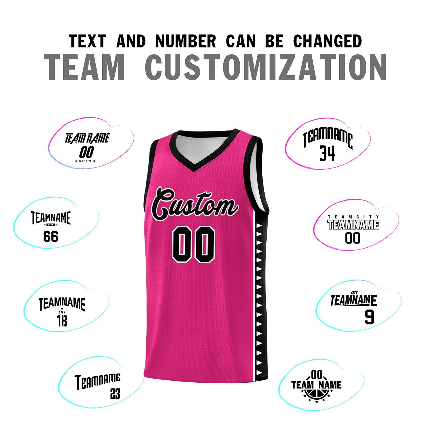 Custom Rose Red Black Basketball Kits With Side Zigzag Pattern